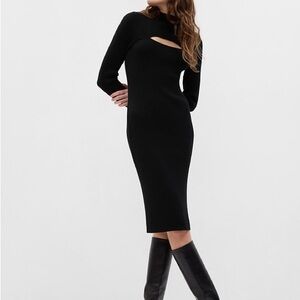 GAP Mock Neck Cutout Midi Sweater Dress Black Size Small Holliday New Year’s Eve